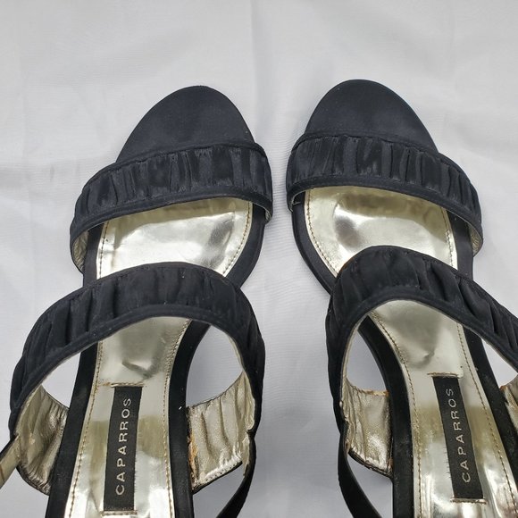 Caparros Open Toe Sling Back Strap Satin High Heel Sandals Black Colour - Picture 3 of 7